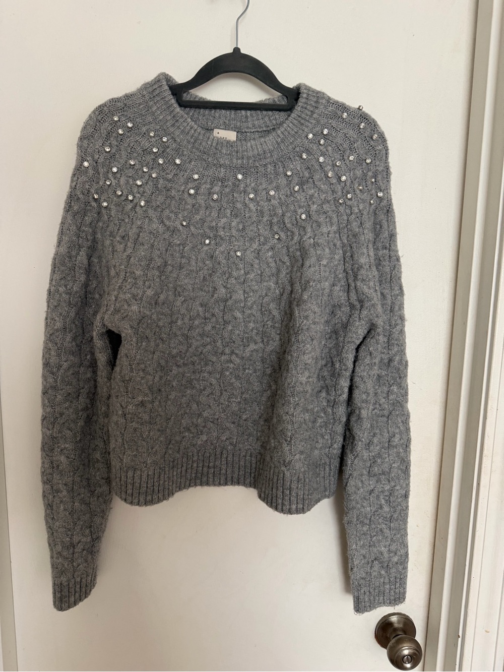 a new day Gray Cable-Knit Sweater with sparkle Accents